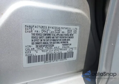 2014 Nissan Sentra Sr from USA, damaged, VIN 3N1AB7AP3EY330394